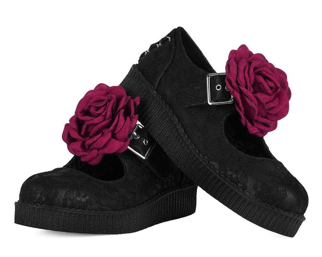 F3406L Black TUKskin Flower Lace Viva Low Mary Jane - T.U.K. Shoes