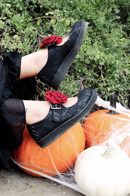F3406L Black TUKskin Flower Lace Viva Low Mary Jane - T.U.K. Shoes