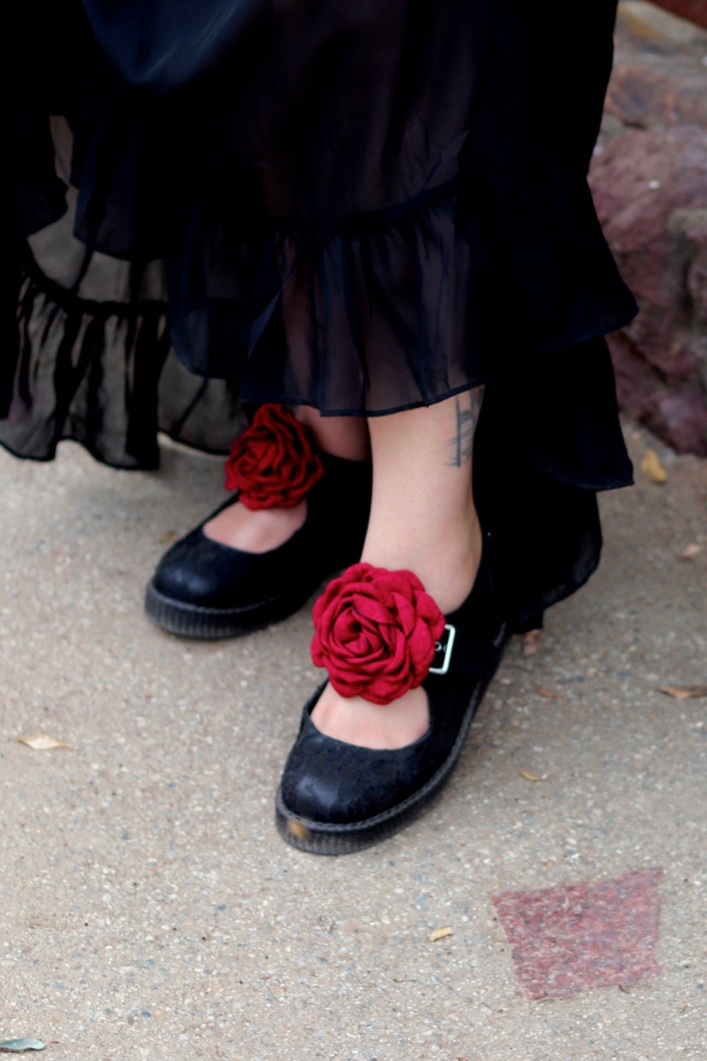 F3406L Black TUKskin Flower Lace Viva Low Mary Jane - T.U.K. Shoes