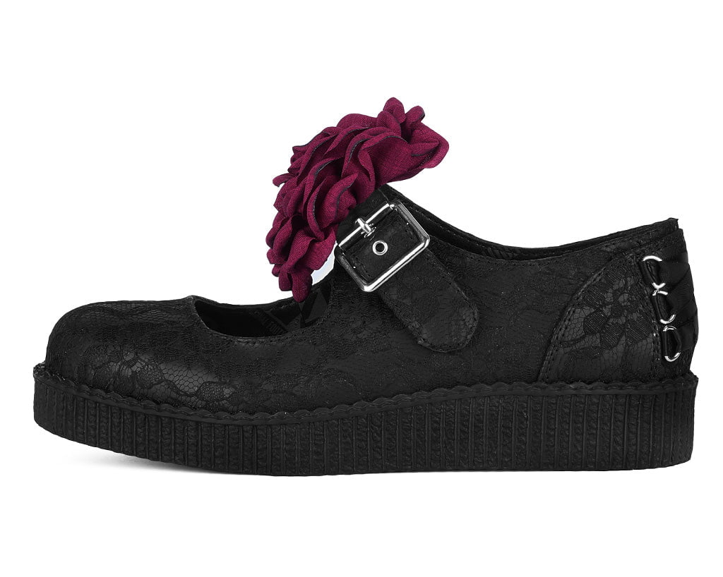 F3406L Black TUKskin Flower Lace Viva Low Mary Jane - T.U.K. Shoes
