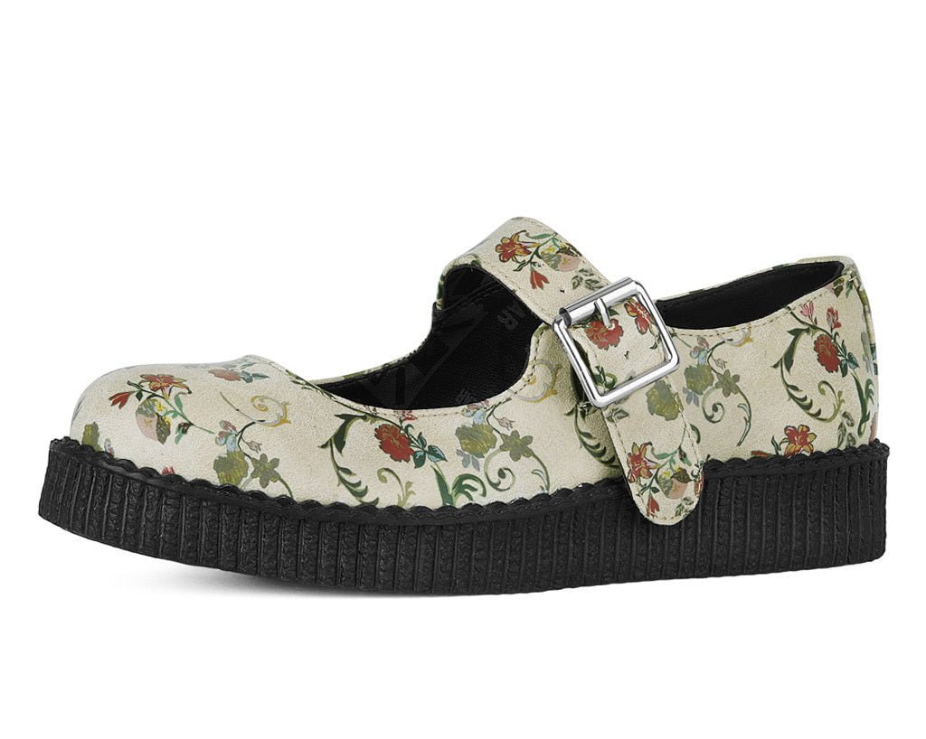 F3423L Beige Floral Viva Low Mary Jane - T.U.K. Shoes