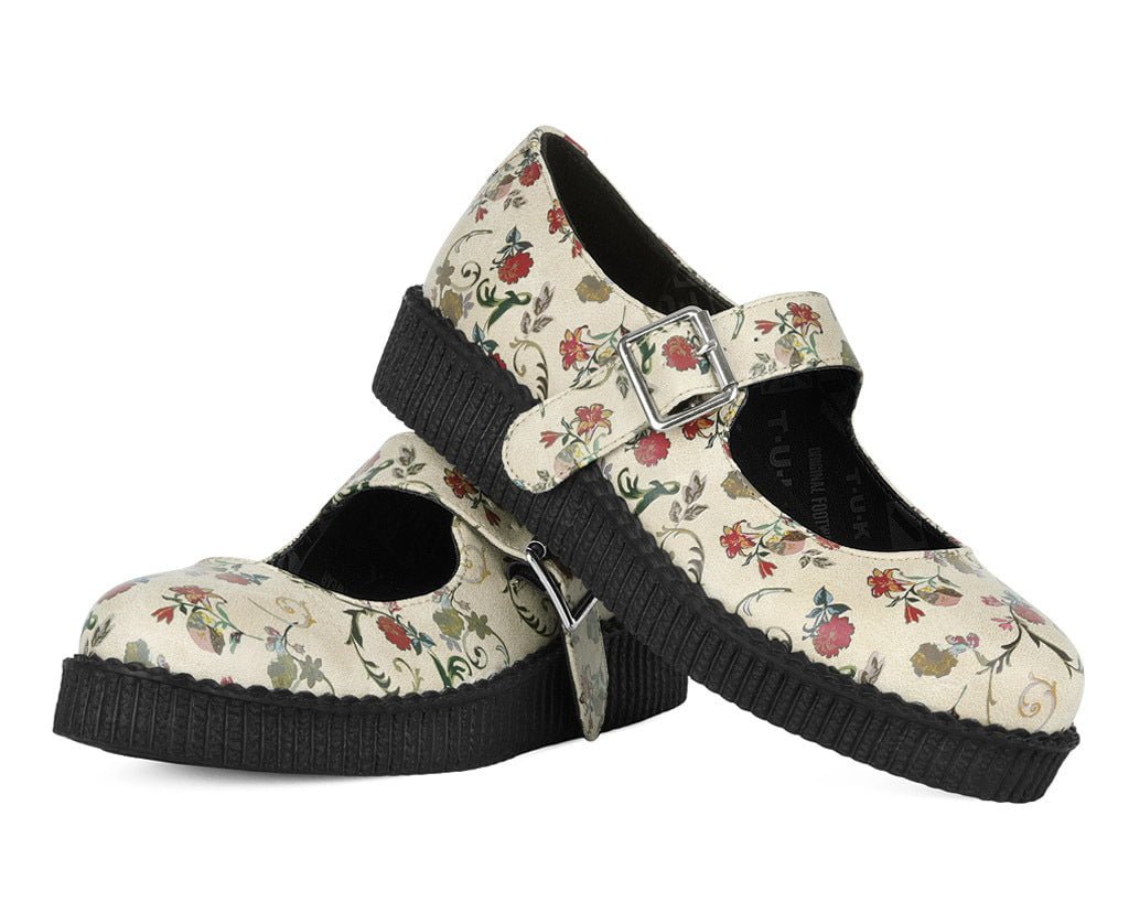 F3423L Beige Floral Viva Low Mary Jane - T.U.K. Shoes