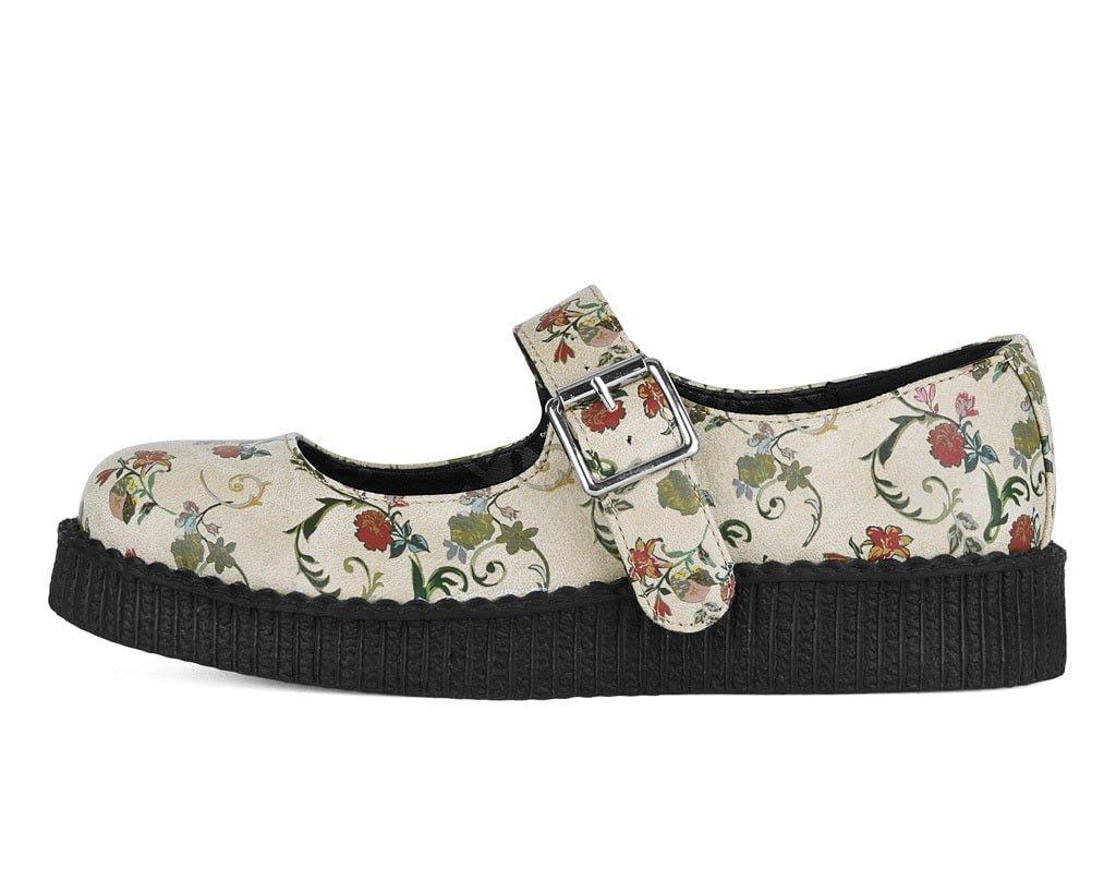 F3423L Beige Floral Viva Low Mary Jane - T.U.K. Shoes