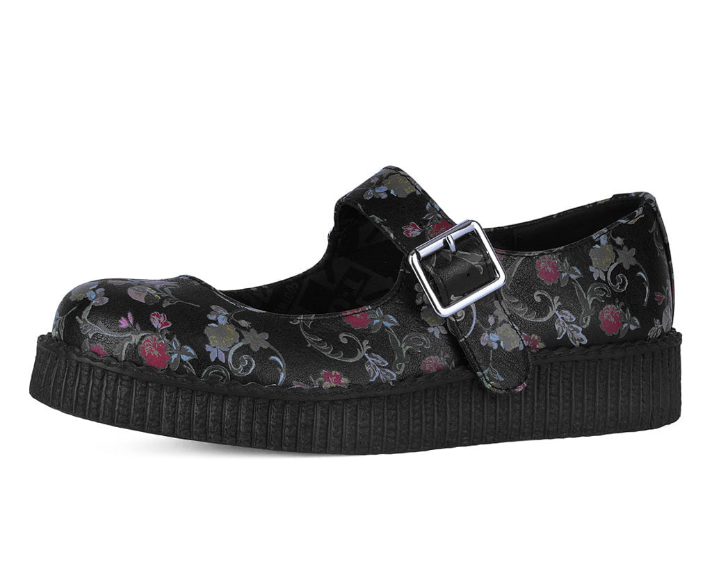 F3422L Black Floral Viva Low Mary Jane - T.U.K. Shoes