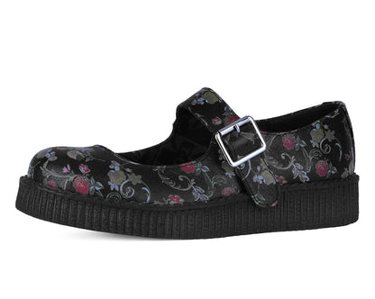 F3422L Black Floral Viva Low Mary Jane - T.U.K. Shoes