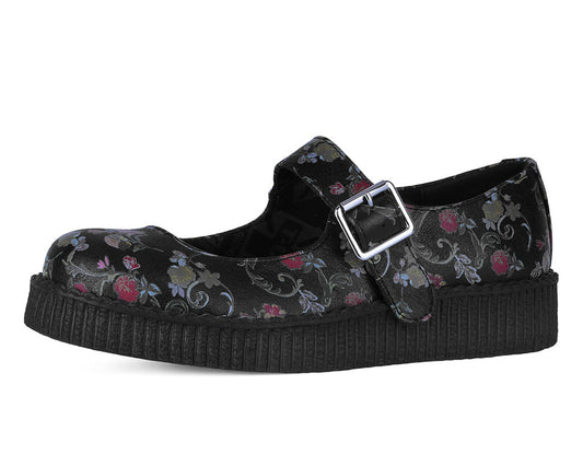 F3422L Black Floral Viva Low Mary Jane - T.U.K. Shoes