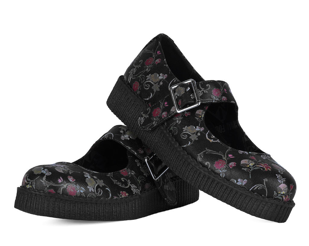F3422L Black Floral Viva Low Mary Jane - T.U.K. Shoes