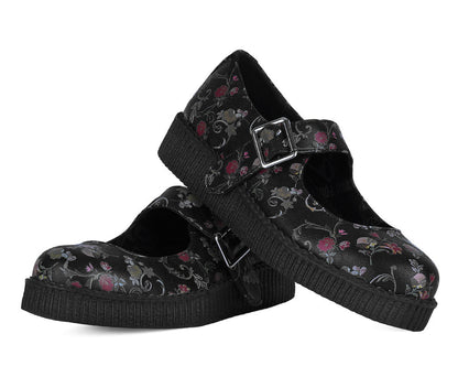 F3422L Black Floral Viva Low Mary Jane - T.U.K. Shoes