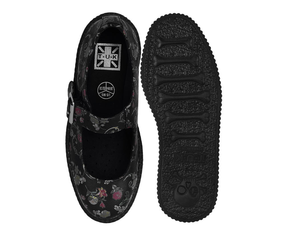 F3422L Black Floral Viva Low Mary Jane - T.U.K. Shoes