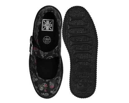 F3422L Black Floral Viva Low Mary Jane - T.U.K. Shoes