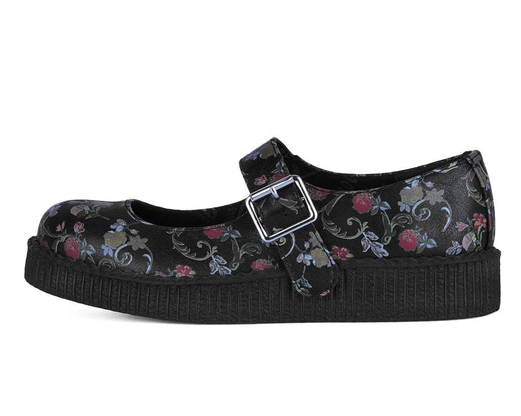 F3422L Black Floral Viva Low Mary Jane - T.U.K. Shoes