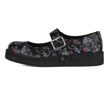 F3422L Black Floral Viva Low Mary Jane - T.U.K. Shoes