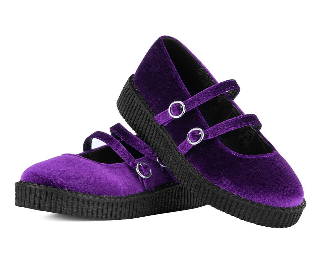F3437L Purple Velvet 2-Strap Mary Jane - T.U.K. Shoes