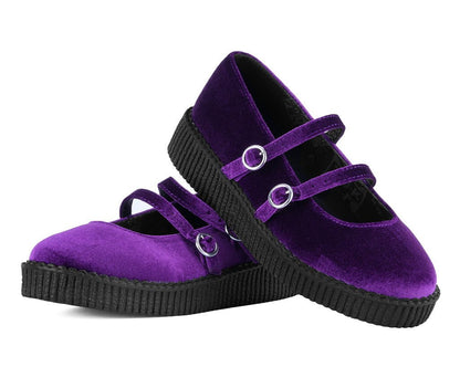 F3437L Purple Velvet 2-Strap Mary Jane - T.U.K. Shoes