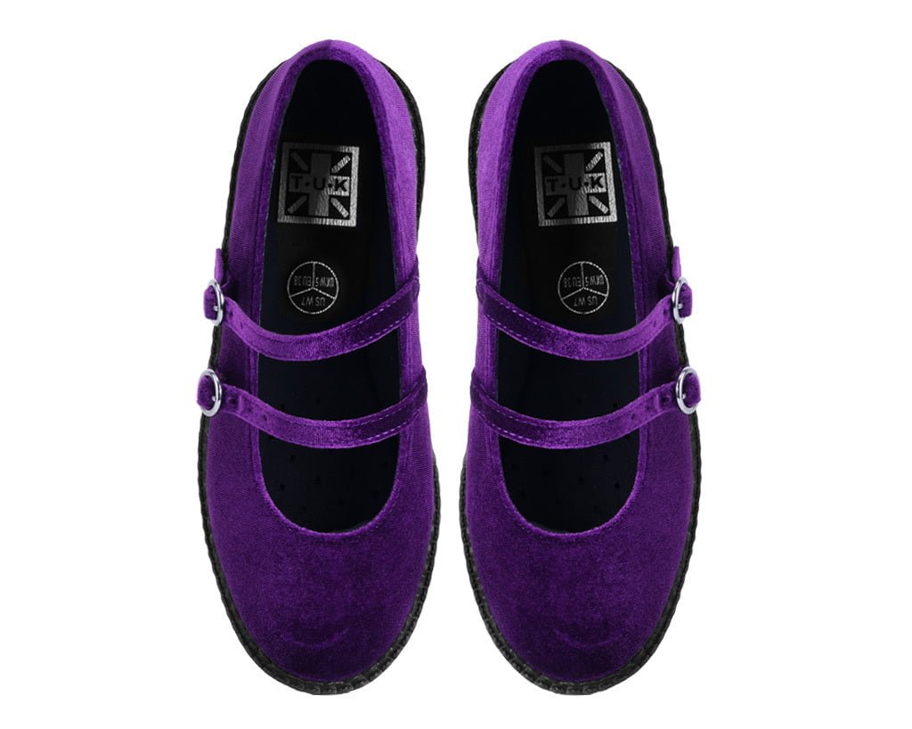 F3437L Purple Velvet 2-Strap Mary Jane - T.U.K. Shoes