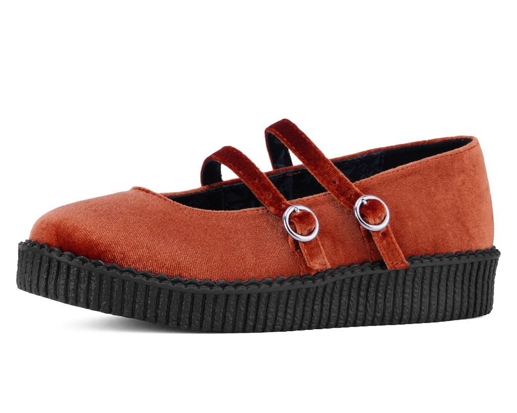 F3438L Orange Velvet 2-Strap Mary Jane - T.U.K. Shoes