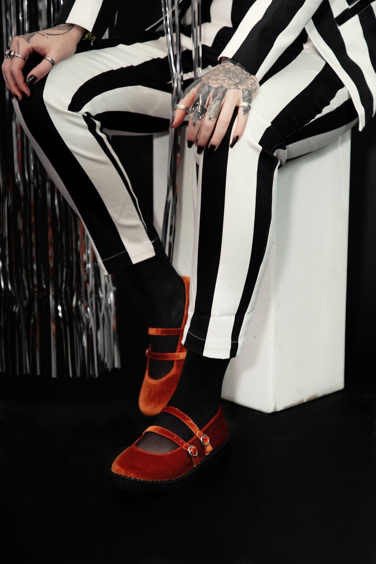F3438L Orange Velvet 2-Strap Mary Jane - T.U.K. Shoes