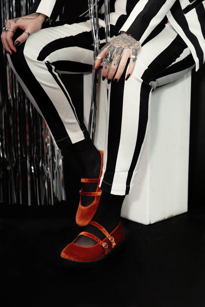 F3438L Orange Velvet 2-Strap Mary Jane - T.U.K. Shoes