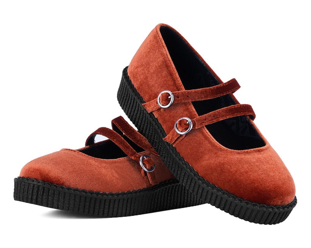 F3438L Orange Velvet 2-Strap Mary Jane - T.U.K. Shoes