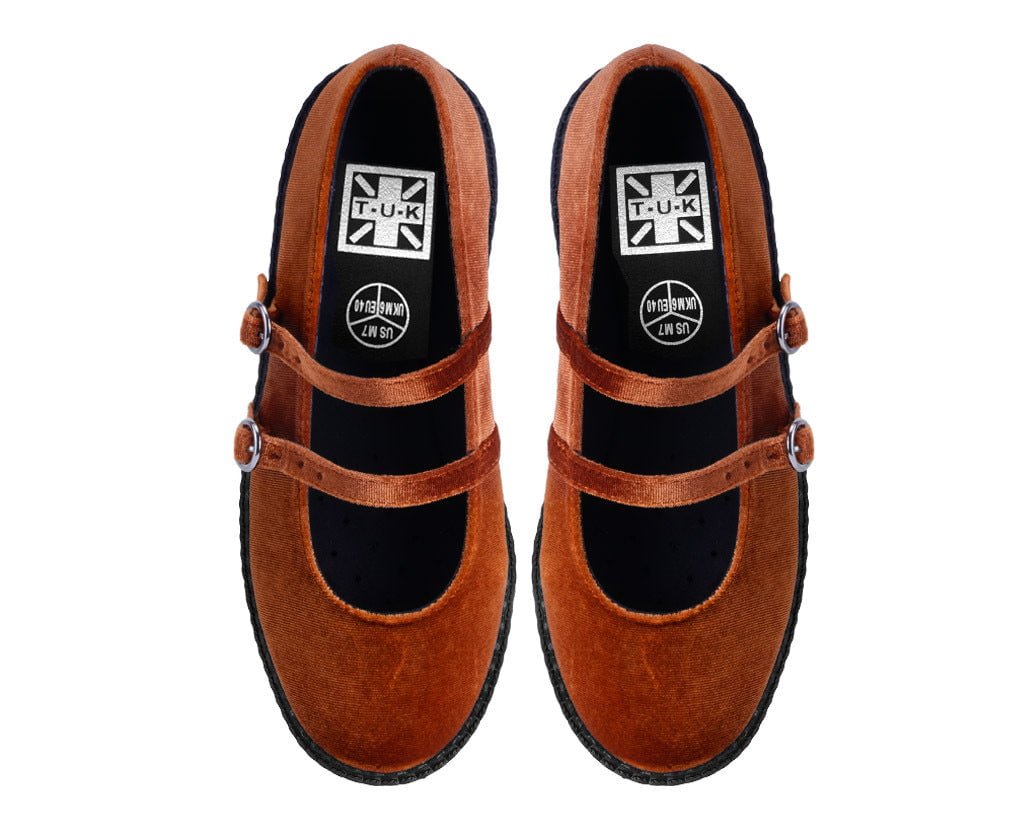 F3438L Orange Velvet 2-Strap Mary Jane - T.U.K. Shoes