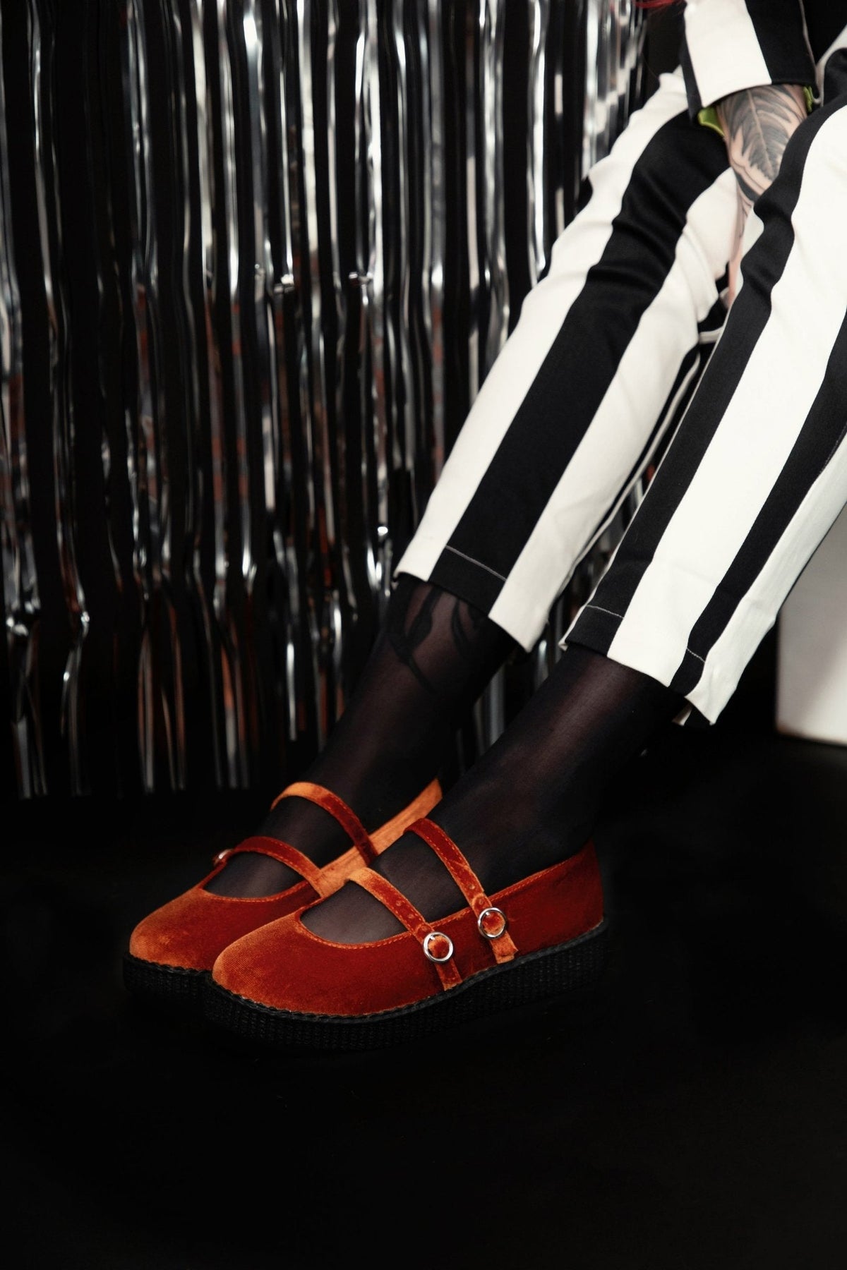 F3438L Orange Velvet 2-Strap Mary Jane - T.U.K. Shoes