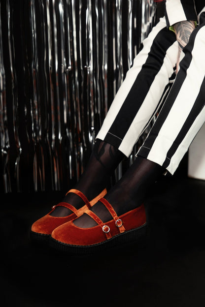 F3438L Orange Velvet 2-Strap Mary Jane - T.U.K. Shoes