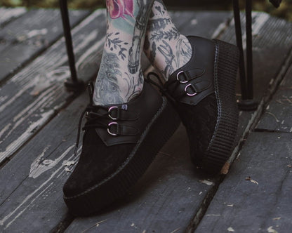 V3164 Black Lace Viva Mondo Creeper - T.U.K. Shoes