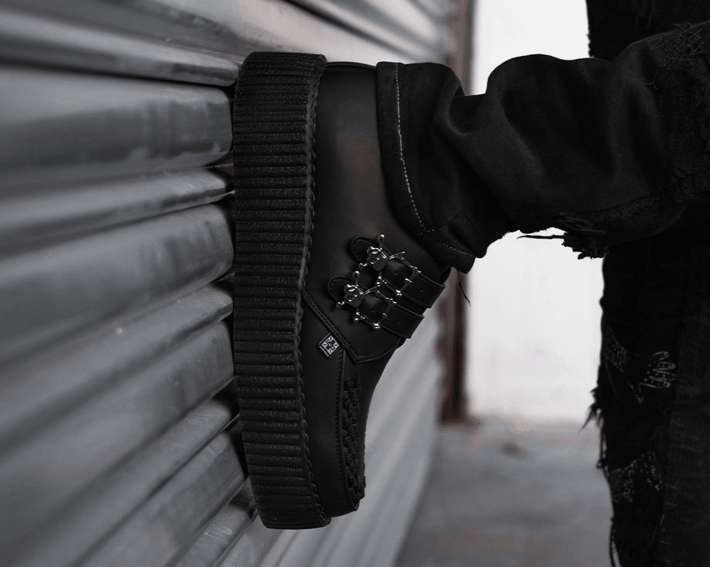 V9743 Black TUKskin™ 2-Buckle Skull Creeper - T.U.K. Shoes