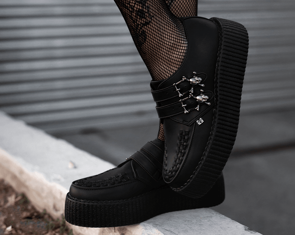 V9743 Black TUKskin™ 2-Buckle Skull Creeper - T.U.K. Shoes