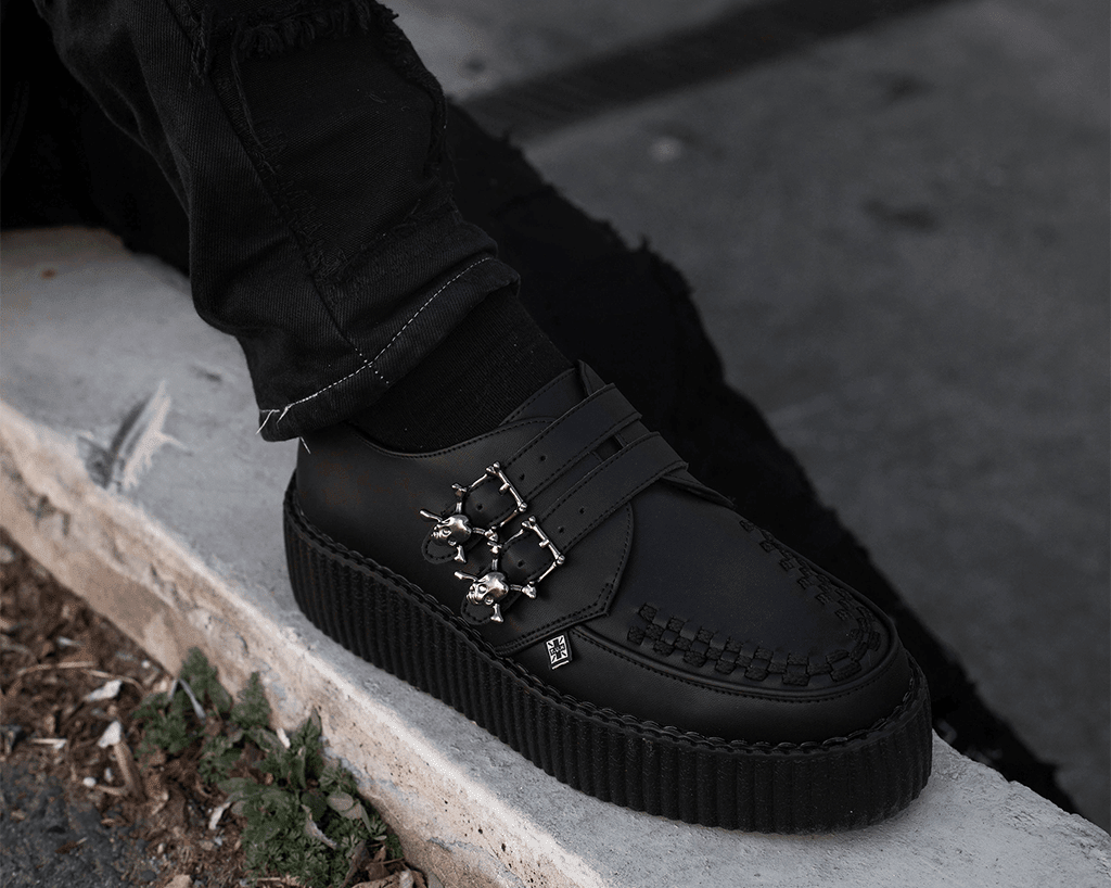 V9743 Black TUKskin™ 2-Buckle Skull Creeper - T.U.K. Shoes