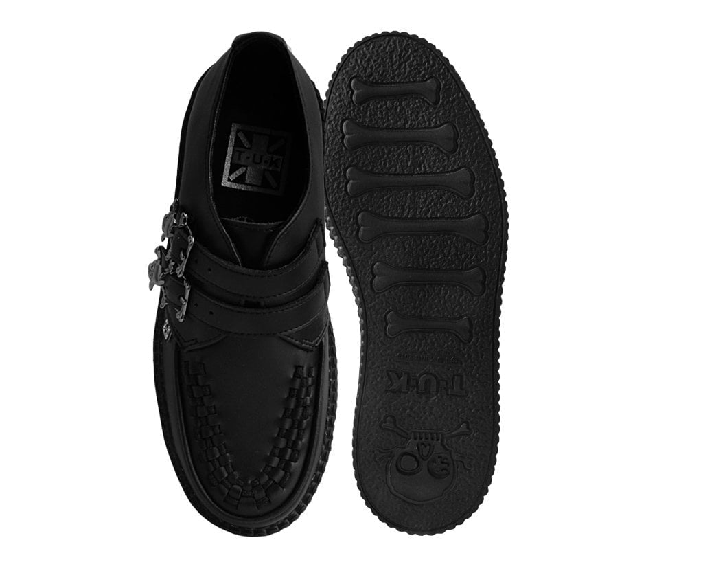 V9743 Black TUKskin™ 2-Buckle Skull Creeper - T.U.K. Shoes