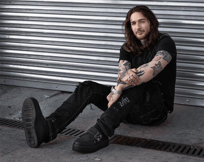 V9743 Black TUKskin™ 2-Buckle Skull Creeper - T.U.K. Shoes