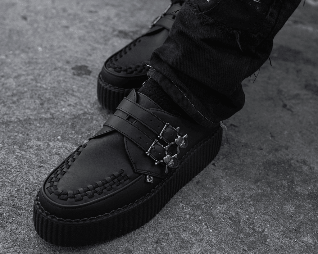 V9743 Black TUKskin™ 2-Buckle Skull Creeper - T.U.K. Shoes