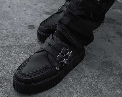 V9743 Black TUKskin™ 2-Buckle Skull Creeper - T.U.K. Shoes