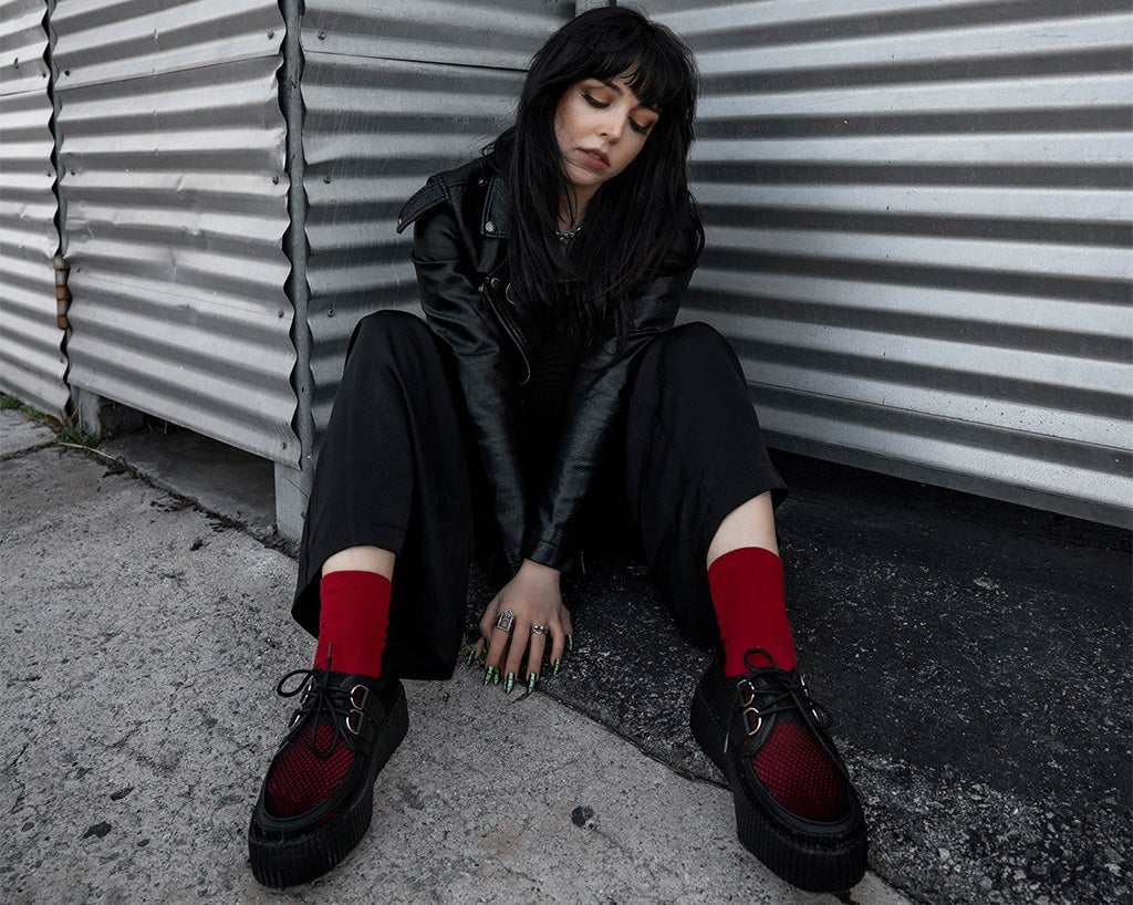V3272 Black Fishnet Viva Mondo Creeper - T.U.K. Shoes