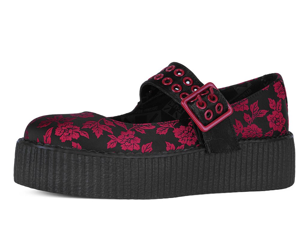 V3407L Black & Red Silk Flower Mondo Mary Jane - T.U.K. Shoes