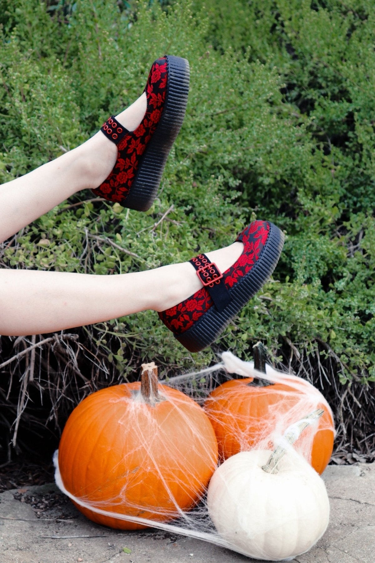 V3407L Black & Red Silk Flower Mondo Mary Jane - T.U.K. Shoes
