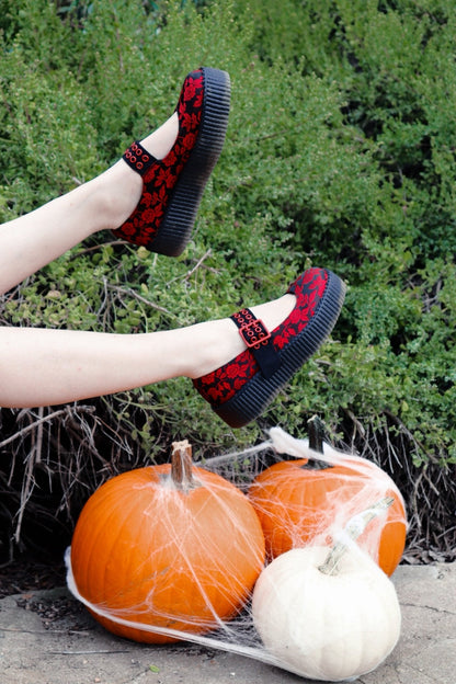 V3407L Black & Red Silk Flower Mondo Mary Jane - T.U.K. Shoes