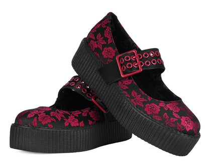V3407L Black & Red Silk Flower Mondo Mary Jane - T.U.K. Shoes