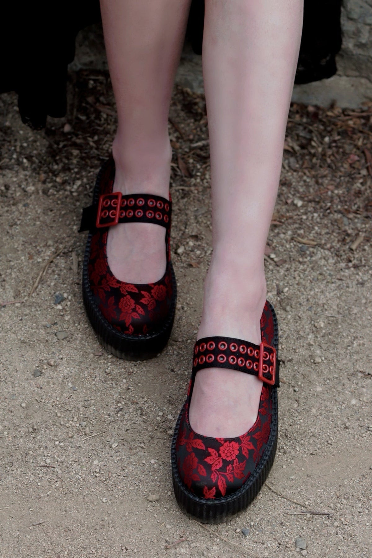 V3407L Black & Red Silk Flower Mondo Mary Jane - T.U.K. Shoes