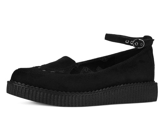 A3418L Black Pointed Interlace Ballet Strap Creeper - T.U.K. Shoes