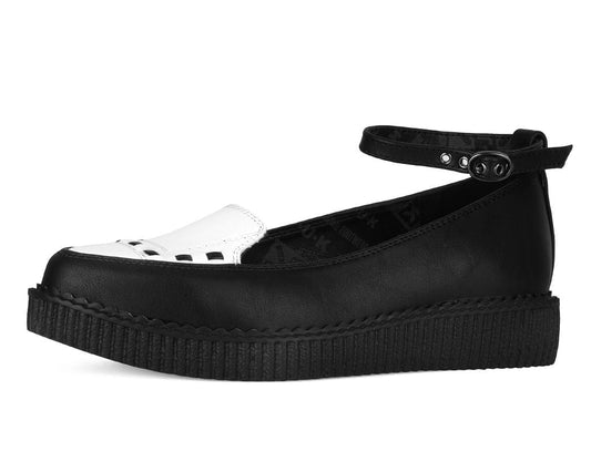 A3419L Black & White Interlace Ballet Strap Creeper - T.U.K. Shoes