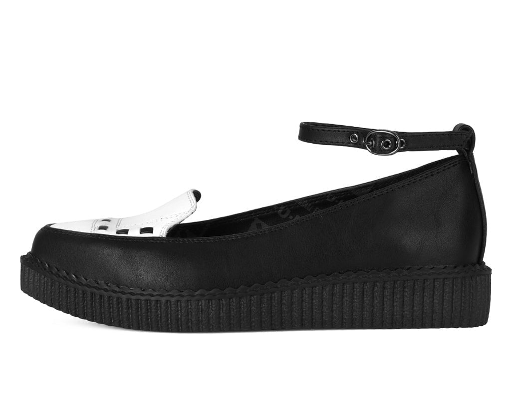 A3419L Black & White Interlace Ballet Strap Creeper - T.U.K. Shoes