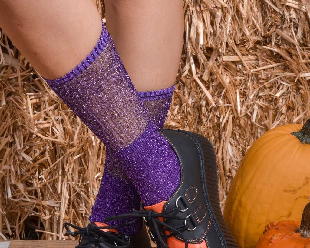 TSK1128 Purple Ribbed Glitter Sock TSK1128-OS - T.U.K. Shoes