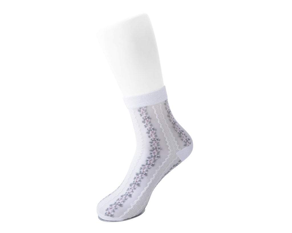 TSK1078 White Stripe Floral Sheer Sock TSK1078-OS - T.U.K. Shoes