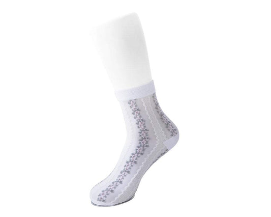 TSK1078 White Stripe Floral Sheer Sock TSK1078-OS - T.U.K. Shoes