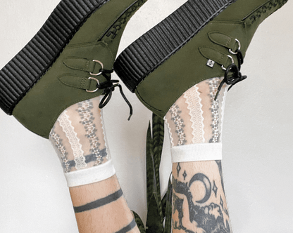 TSK1078 White Stripe Floral Sheer Sock TSK1078-OS - T.U.K. Shoes