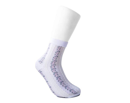 TSK1078 White Stripe Floral Sheer Sock TSK1078-OS - T.U.K. Shoes