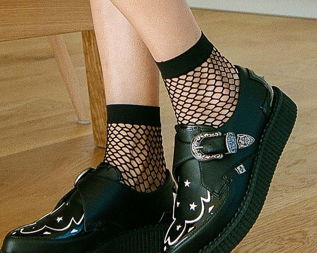TSK1039 Black Fishnet Footie Crew Sock TSK1039-OS - T.U.K. Shoes