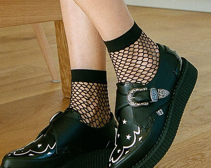 TSK1039 Black Fishnet Footie Crew Sock TSK1039-OS - T.U.K. Shoes